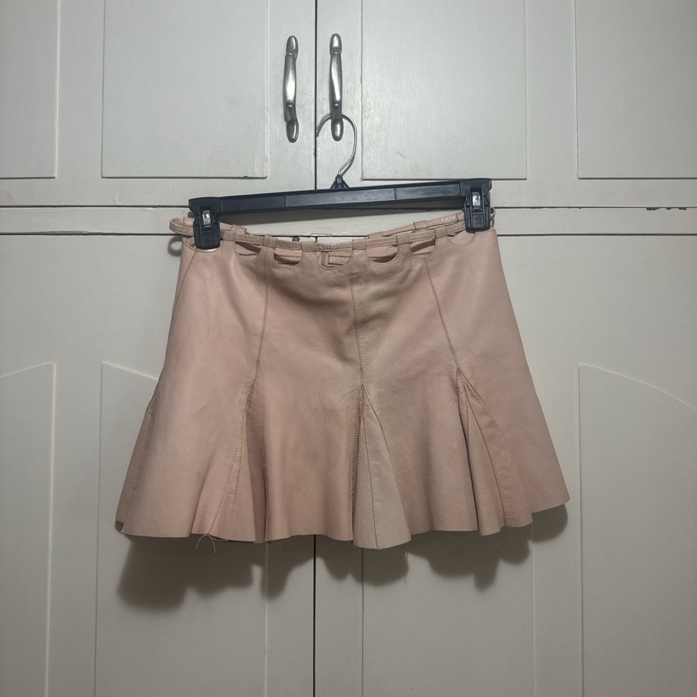 Roberto Cavalli Tan Pleated Skater Mini Skirt